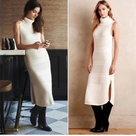 Moth Dresses & Skirts - Moth Anthro Cream off white Sleeveless turtle neck Knit Dress size medium midi